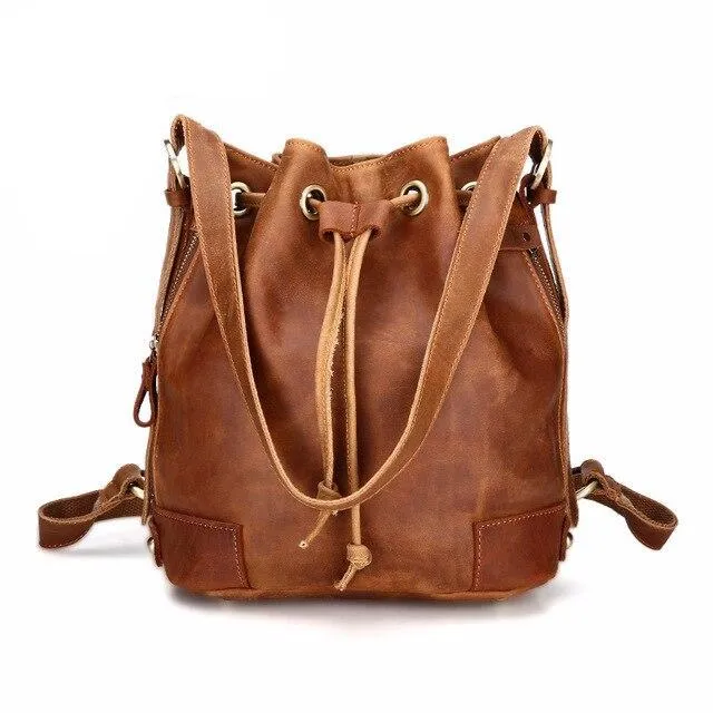 New genuine leather Women backpacks Korean casual shoulder bag bucket retro fashion ladies brown travel backpack
