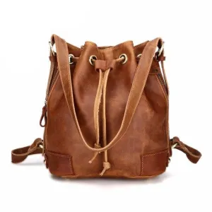 New genuine leather Women backpacks Korean casual shoulder bag bucket retro fashion ladies brown travel backpack