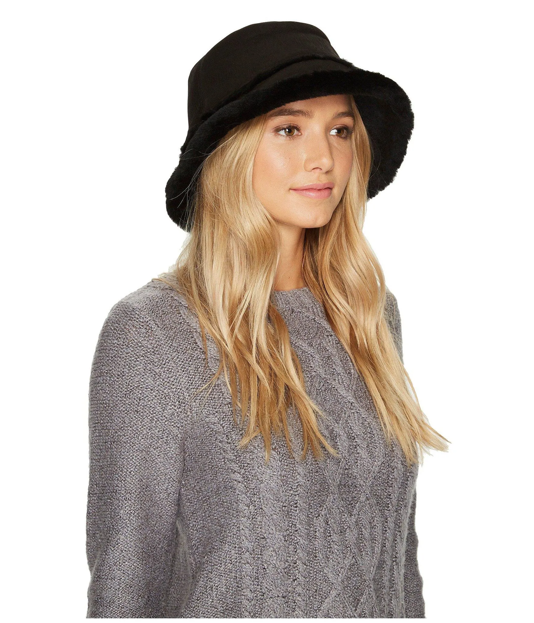 Nordstrom Item! New Authentic UGG Shearling Bucket Hat in Black, Sz L/XL, Retails $160