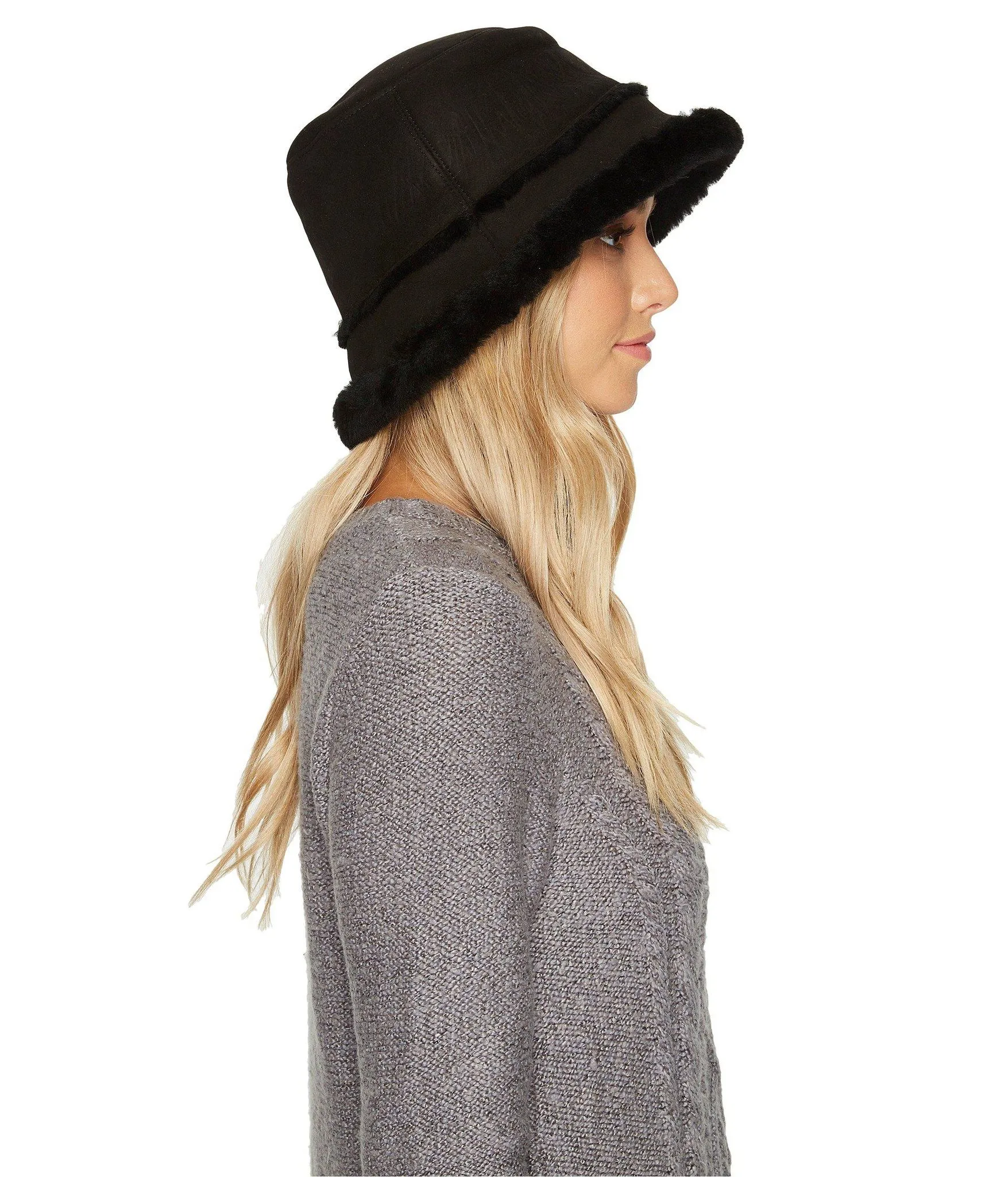 Nordstrom Item! New Authentic UGG Shearling Bucket Hat in Black, Sz L/XL, Retails $160
