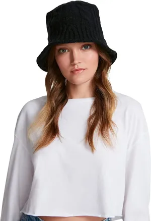 Nordstrom Steve Madden Women's Cable Knit Bucket Hat W/Moldable Brim - Black