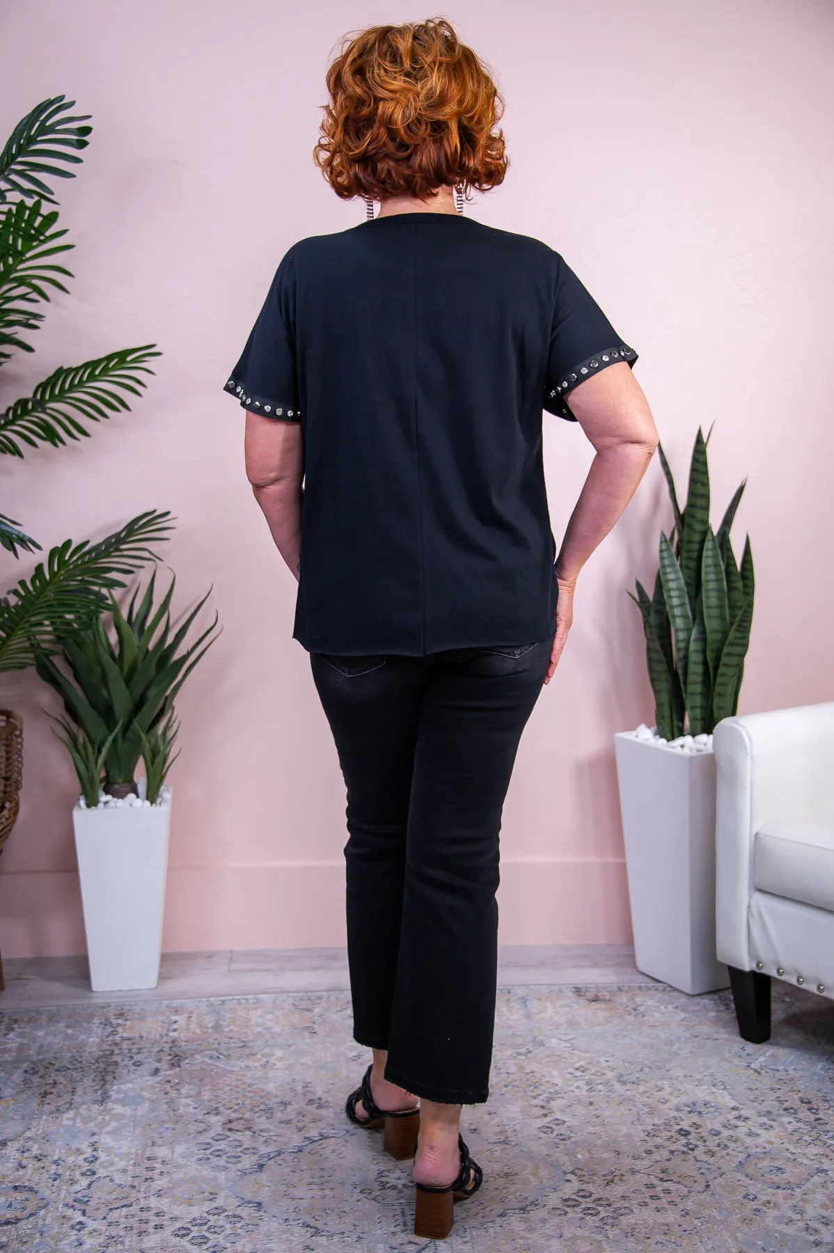 Not Easily Impressed Black/Silver Skull Printed Bling Top - T9324BK