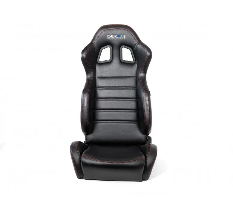 NRG RSC-208-1L/R Black Leather Reclinable Racing Seat with Red Stitching
