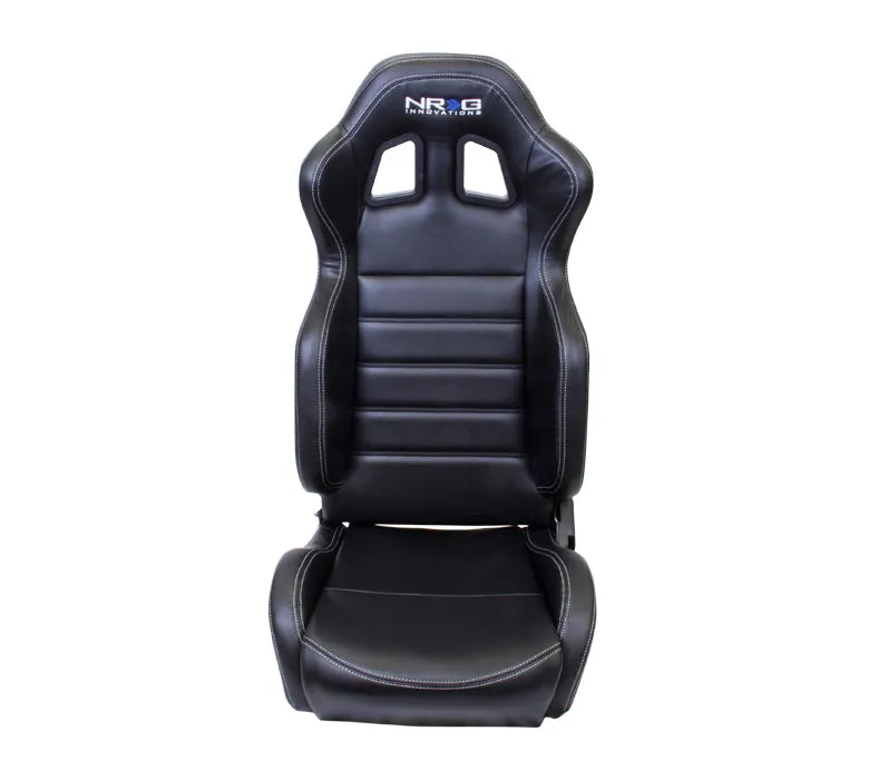 NRG RSC-208L/R Reclinable Black Leather Racing Seat with White Stitching