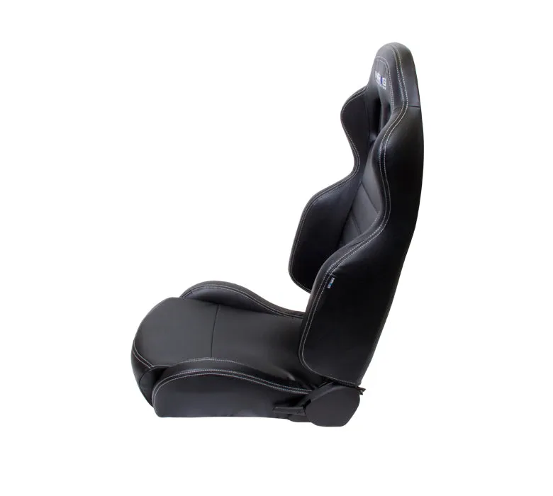 NRG RSC-208L/R Reclinable Black Leather Racing Seat with White Stitching