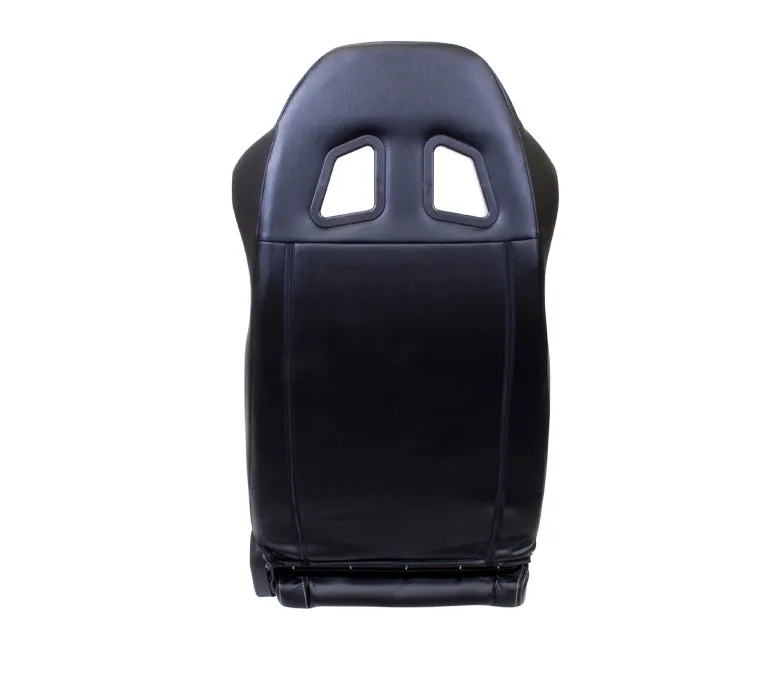 NRG RSC-208L/R Reclinable Black Leather Racing Seat with White Stitching