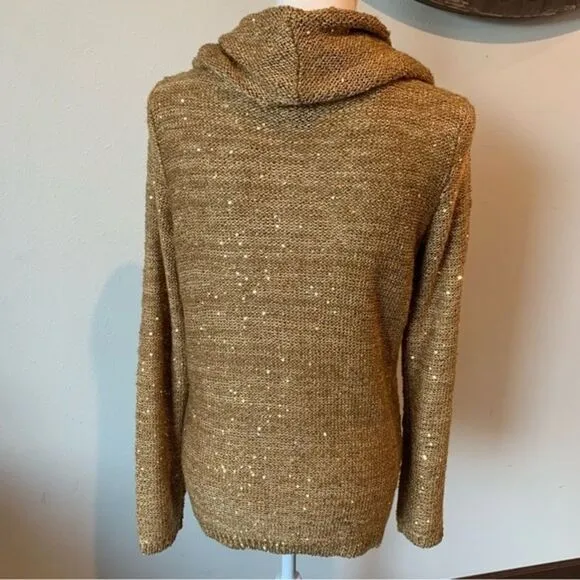 NWT I.N.C. International Concepts Marled Knit Gold Sequined Cowl Neck Sweater