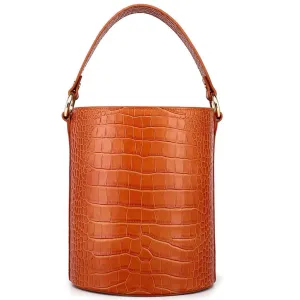 Olympia Croc Embossed Leather Cylinder Handbag