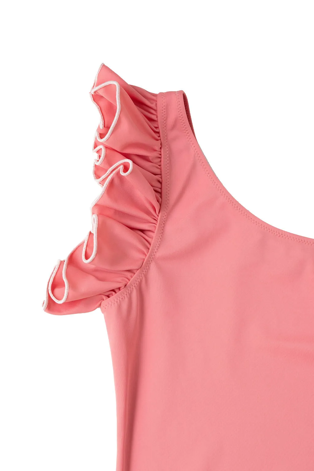One Shoulder Ruffle Swimsuit in Blush Pink