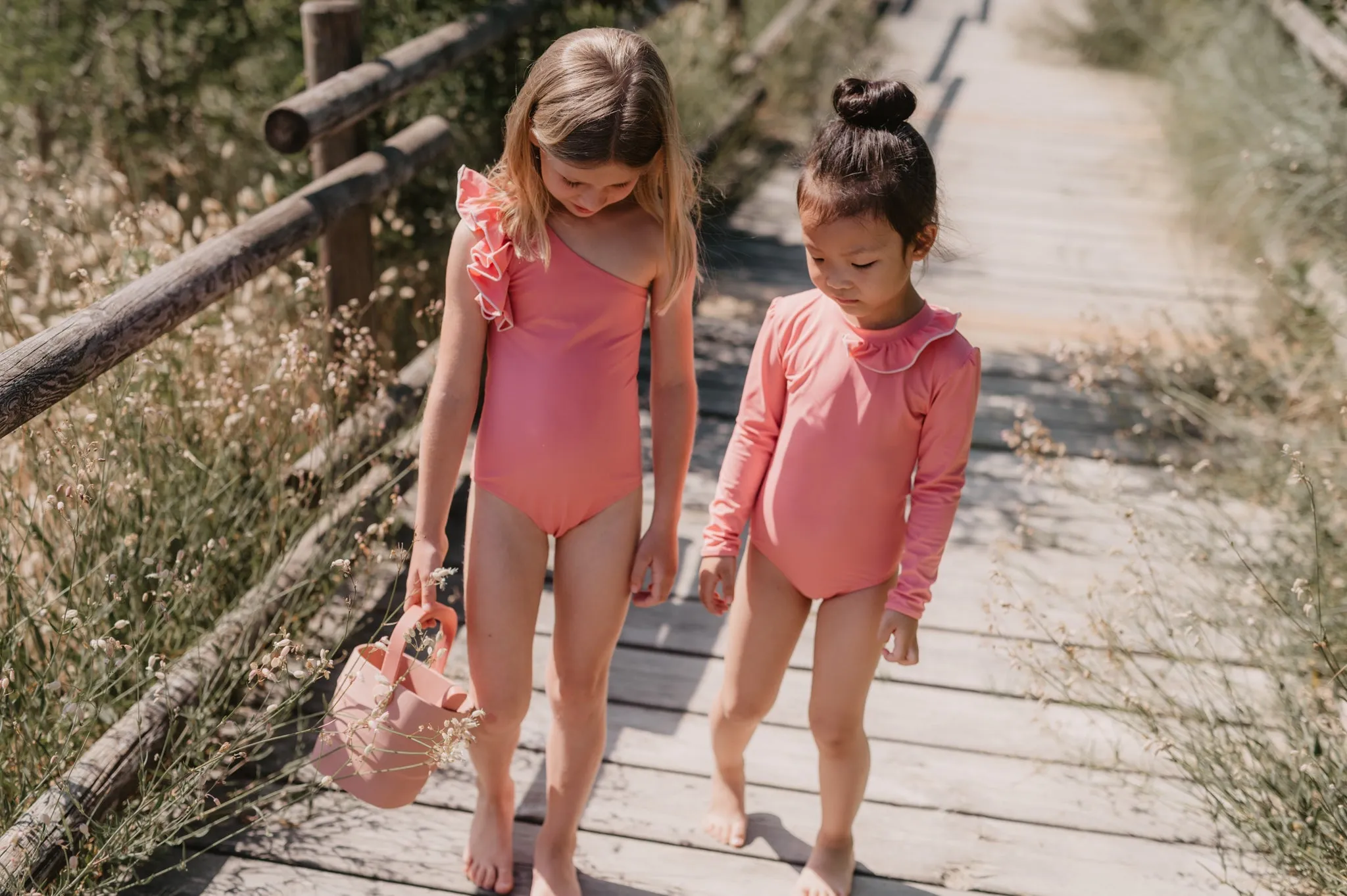 One Shoulder Ruffle Swimsuit in Blush Pink