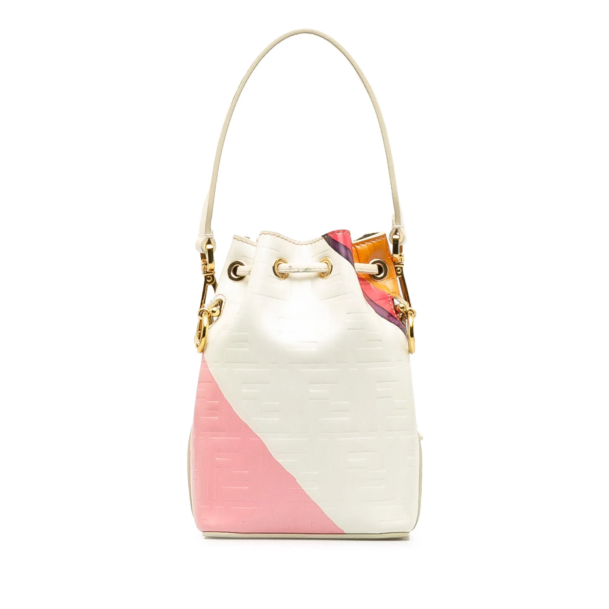 Orange Fendi FF Embossed Striped Mini Mon Tresor Bucket Bag