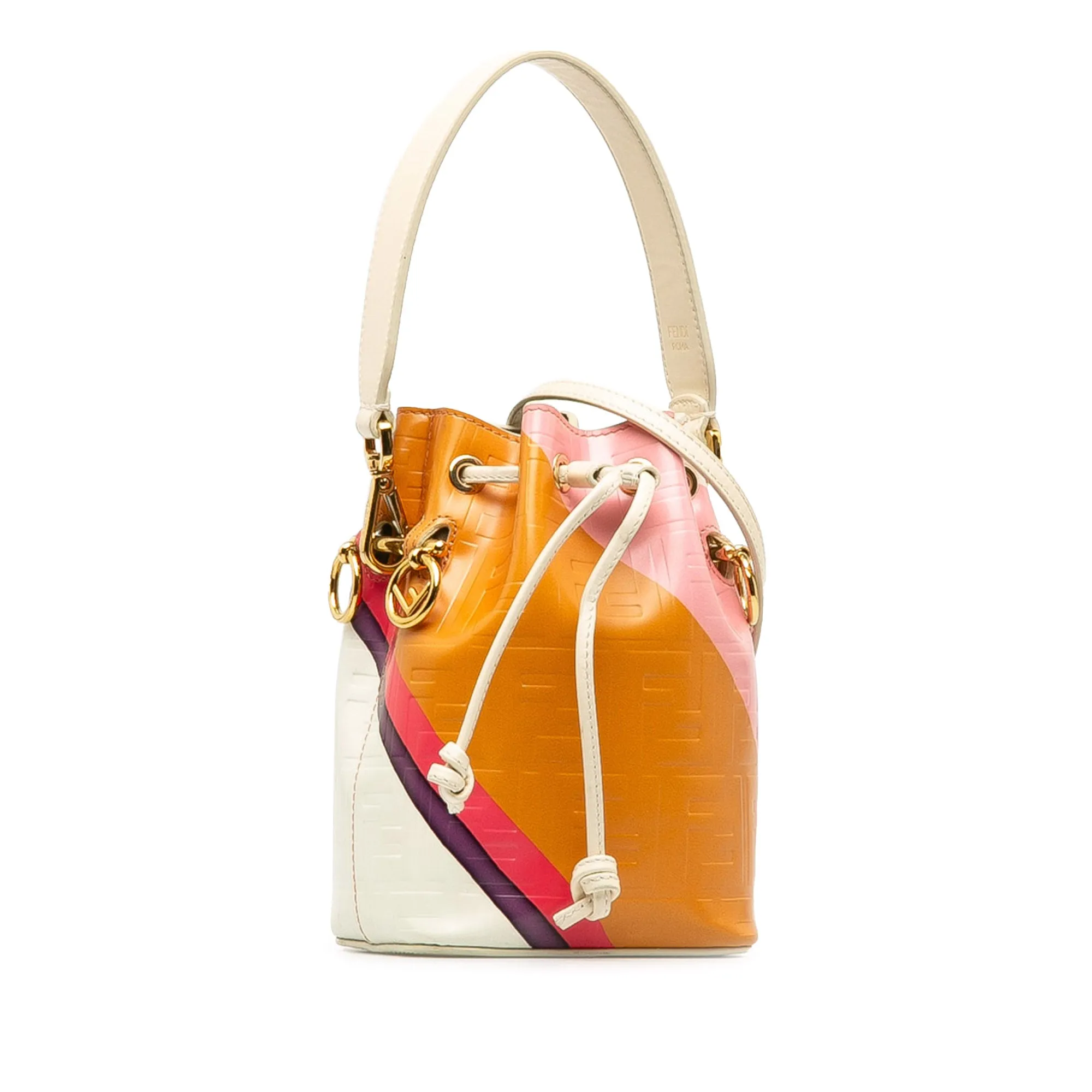 Orange Fendi FF Embossed Striped Mini Mon Tresor Bucket Bag