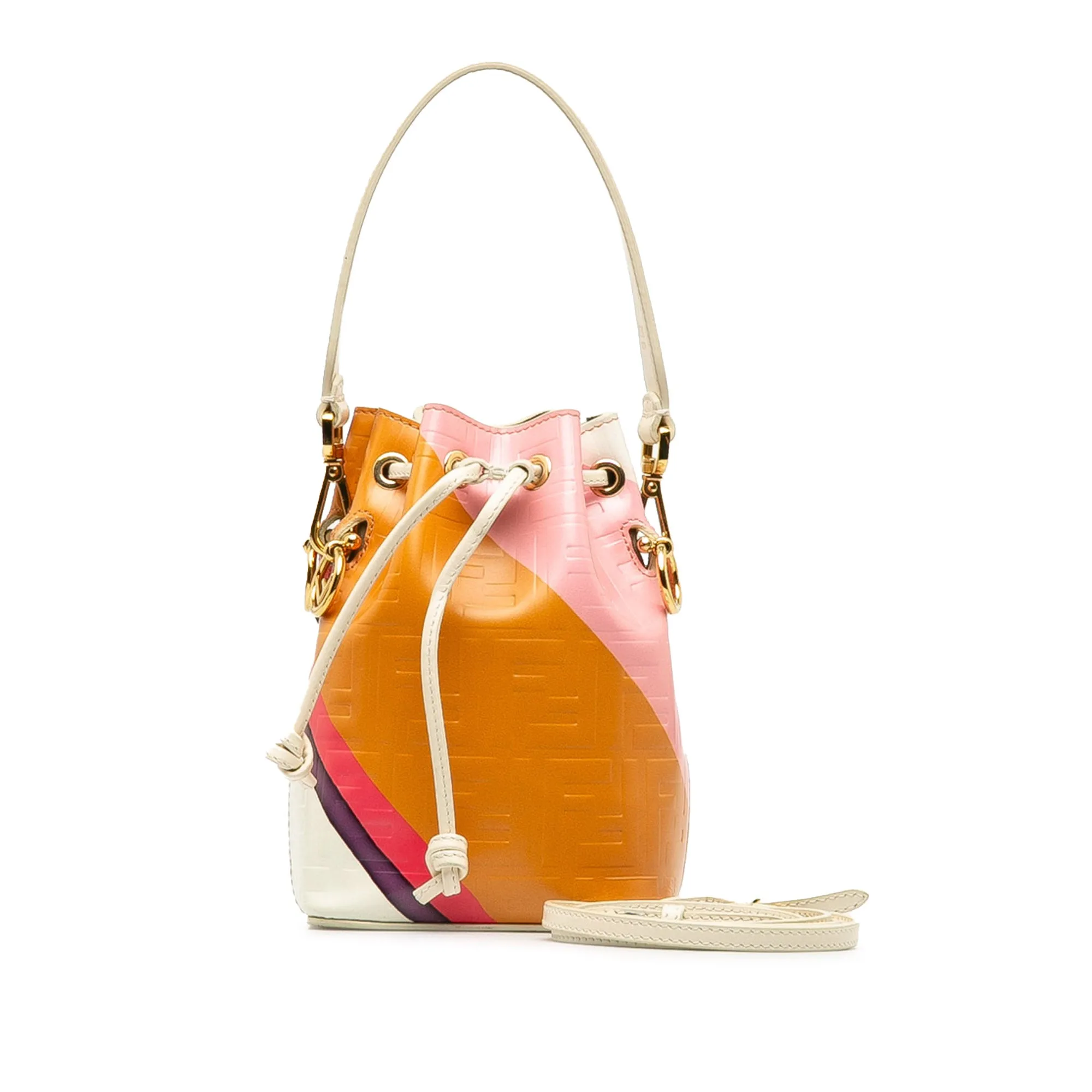 Orange Fendi FF Embossed Striped Mini Mon Tresor Bucket Bag