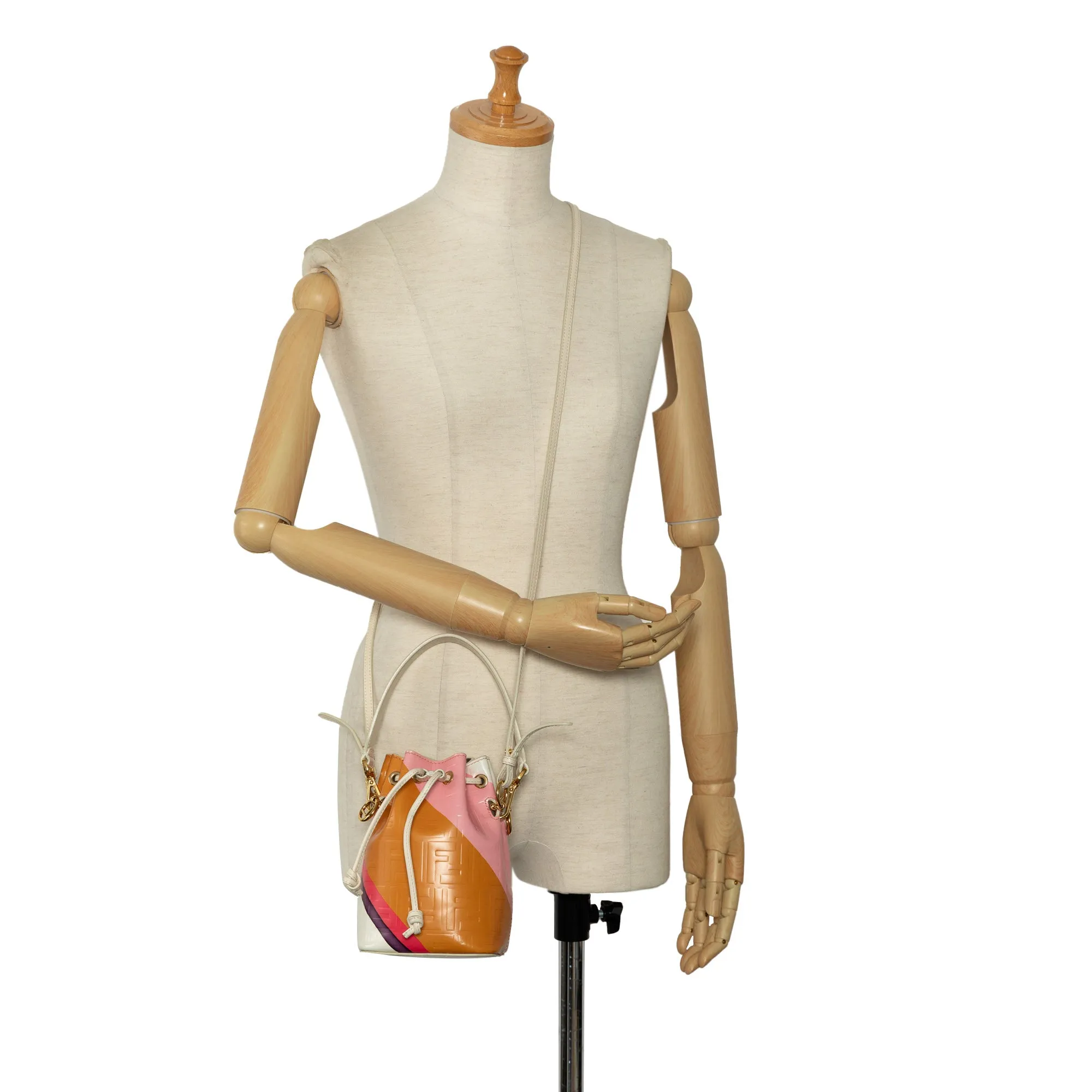 Orange Fendi FF Embossed Striped Mini Mon Tresor Bucket Bag