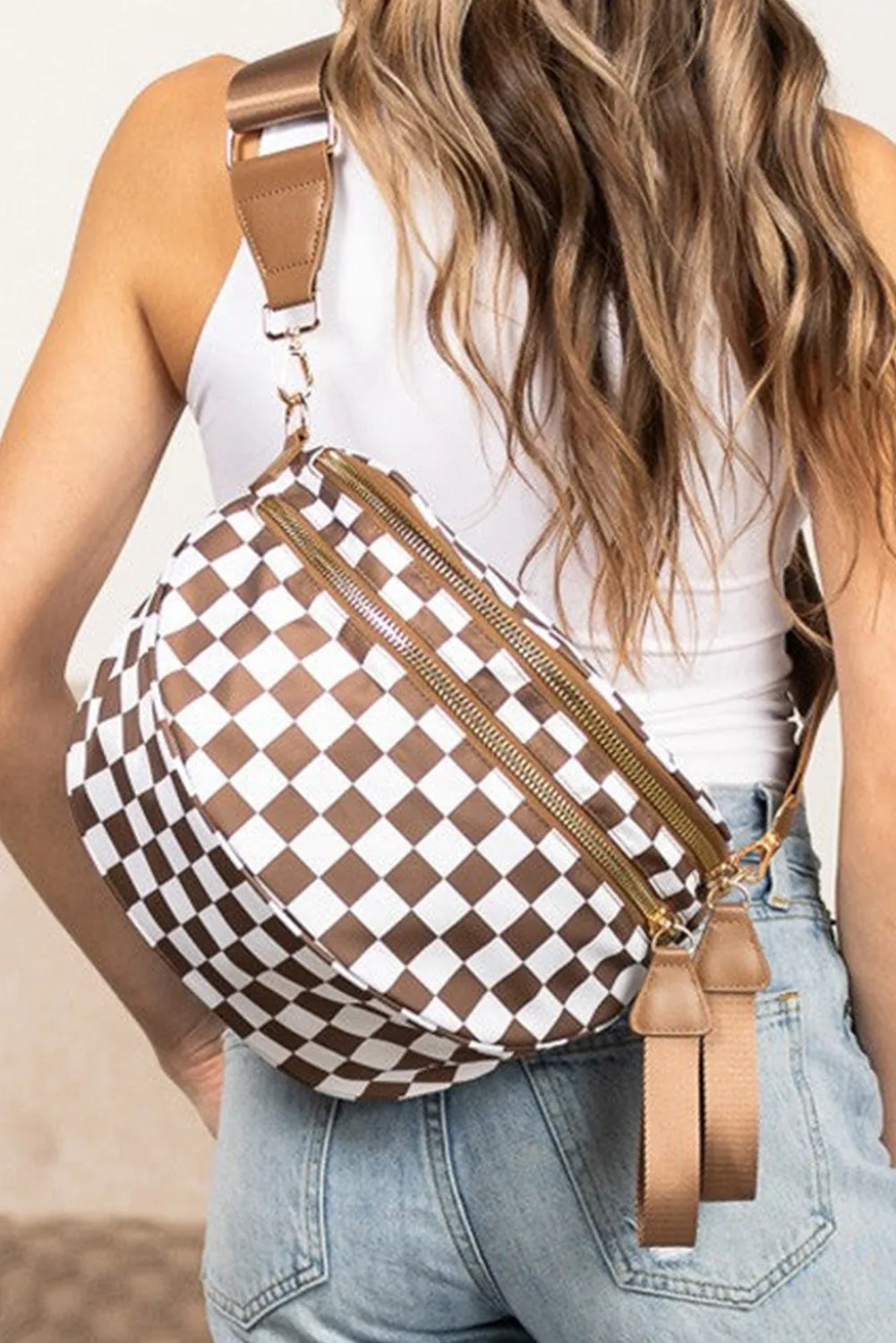 Paige, Checkered Print Wide Strap Large Crossbody Bag
