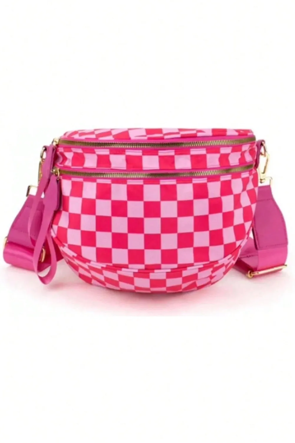 Paige, Checkered Print Wide Strap Large Crossbody Bag