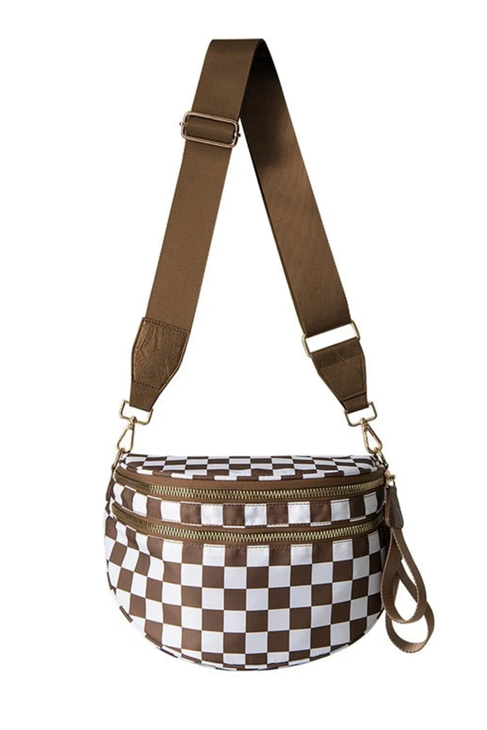 Paige, Checkered Print Wide Strap Large Crossbody Bag