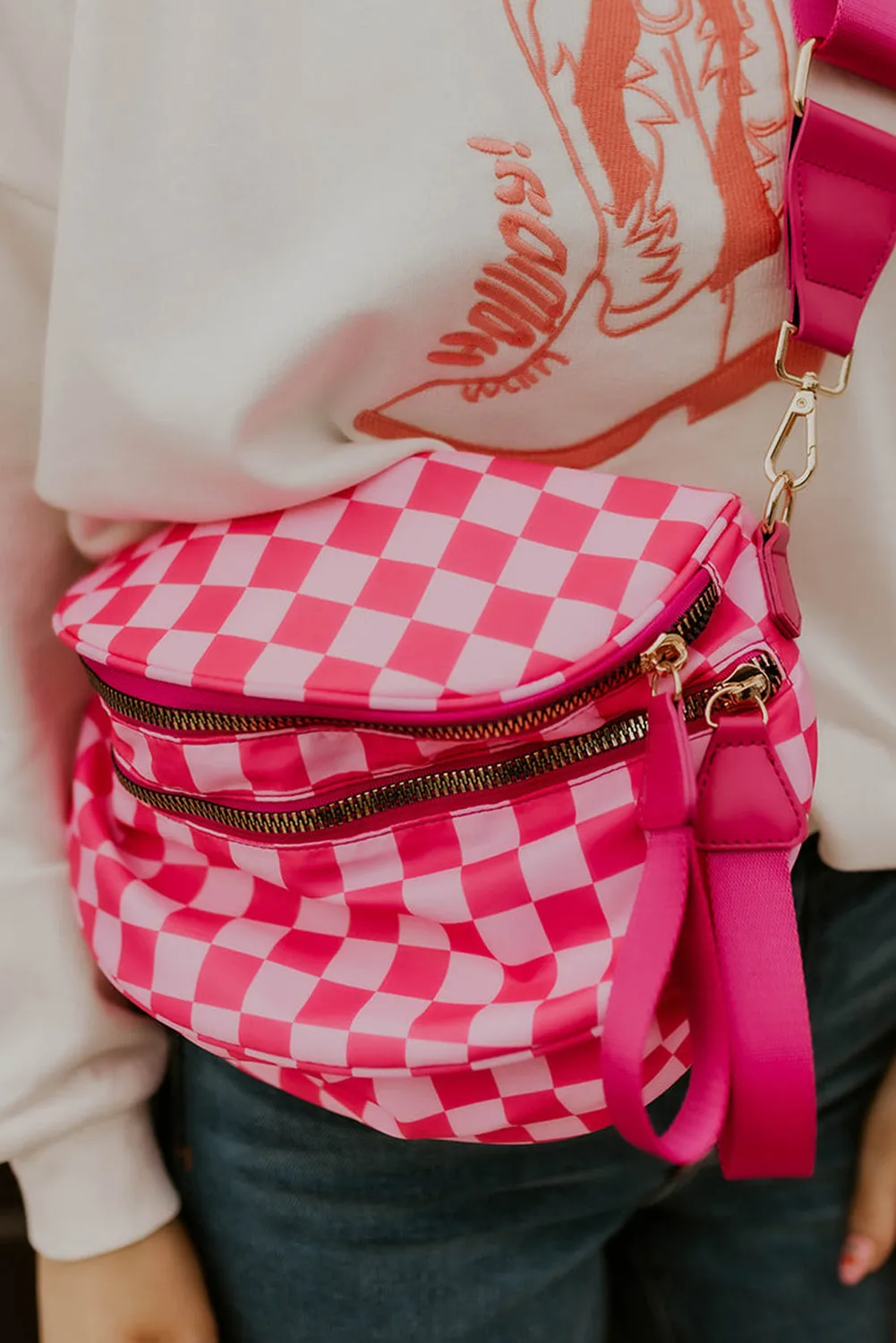 Paige, Checkered Print Wide Strap Large Crossbody Bag