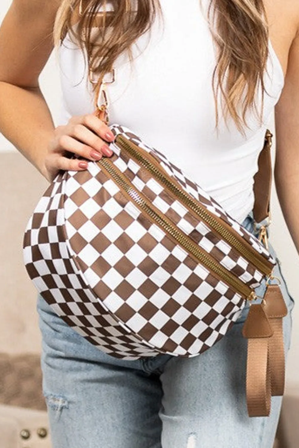 Paige, Checkered Print Wide Strap Large Crossbody Bag