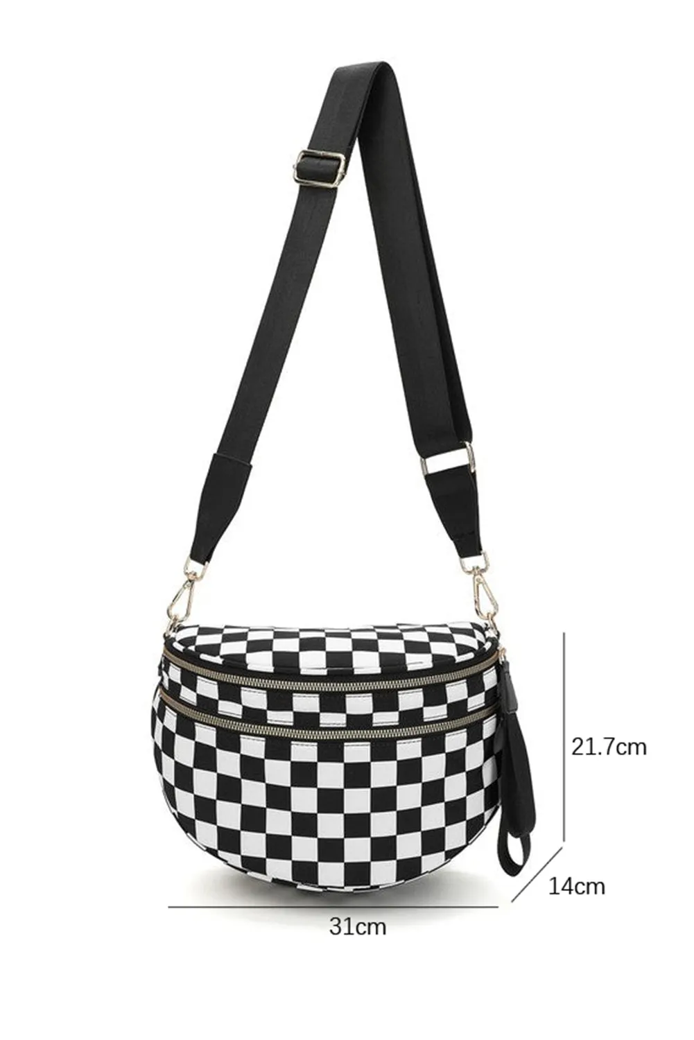 Paige, Checkered Print Wide Strap Large Crossbody Bag