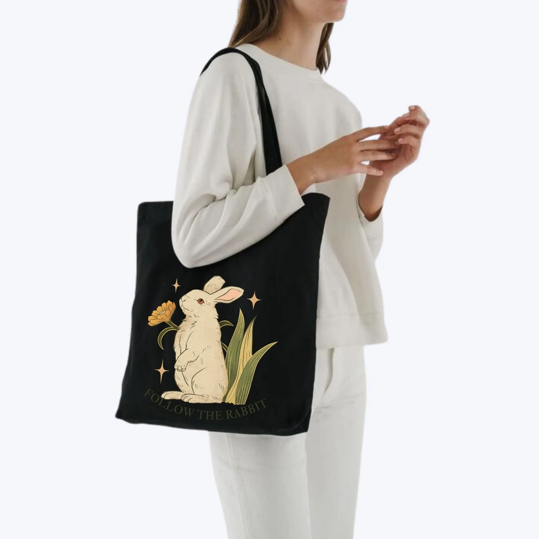 Peach Blossom Women's Cotton Printed Tote Bag With Zipper and Pouch