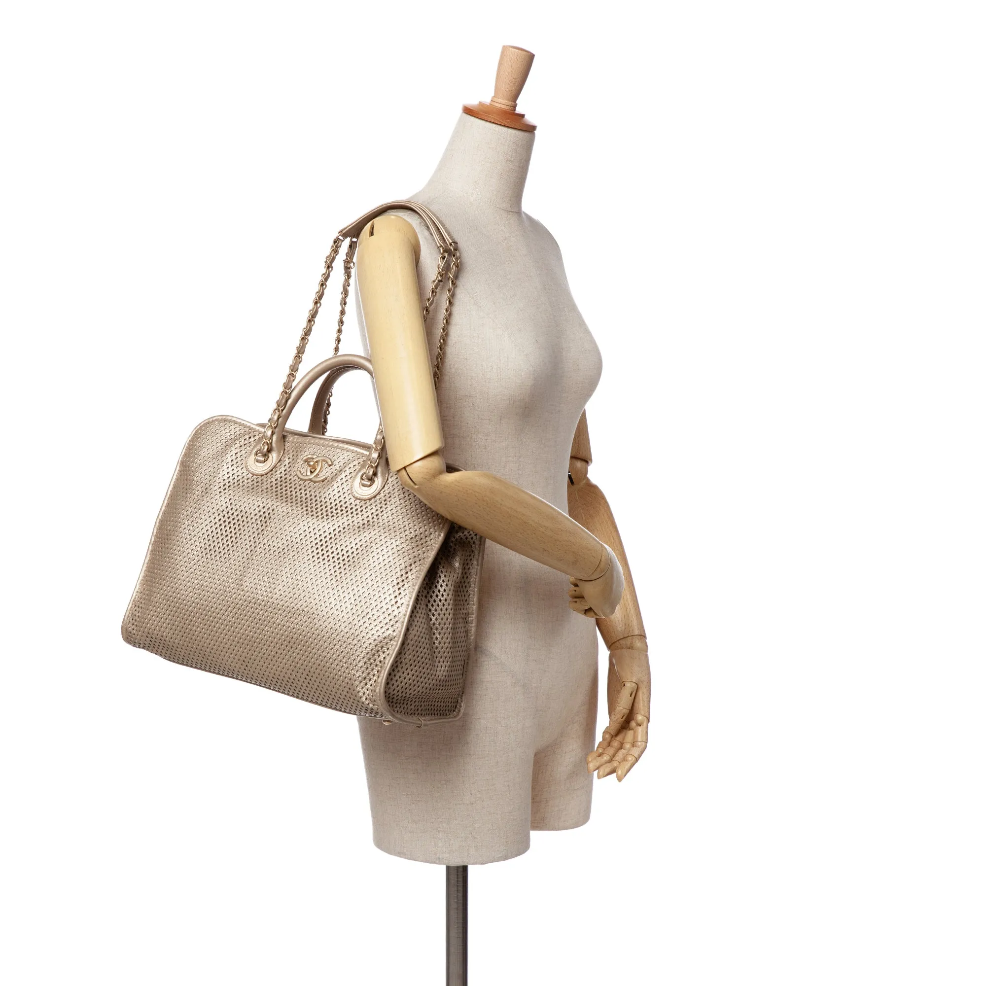 Perforated Metallic Calfskin Up In The Air Tote