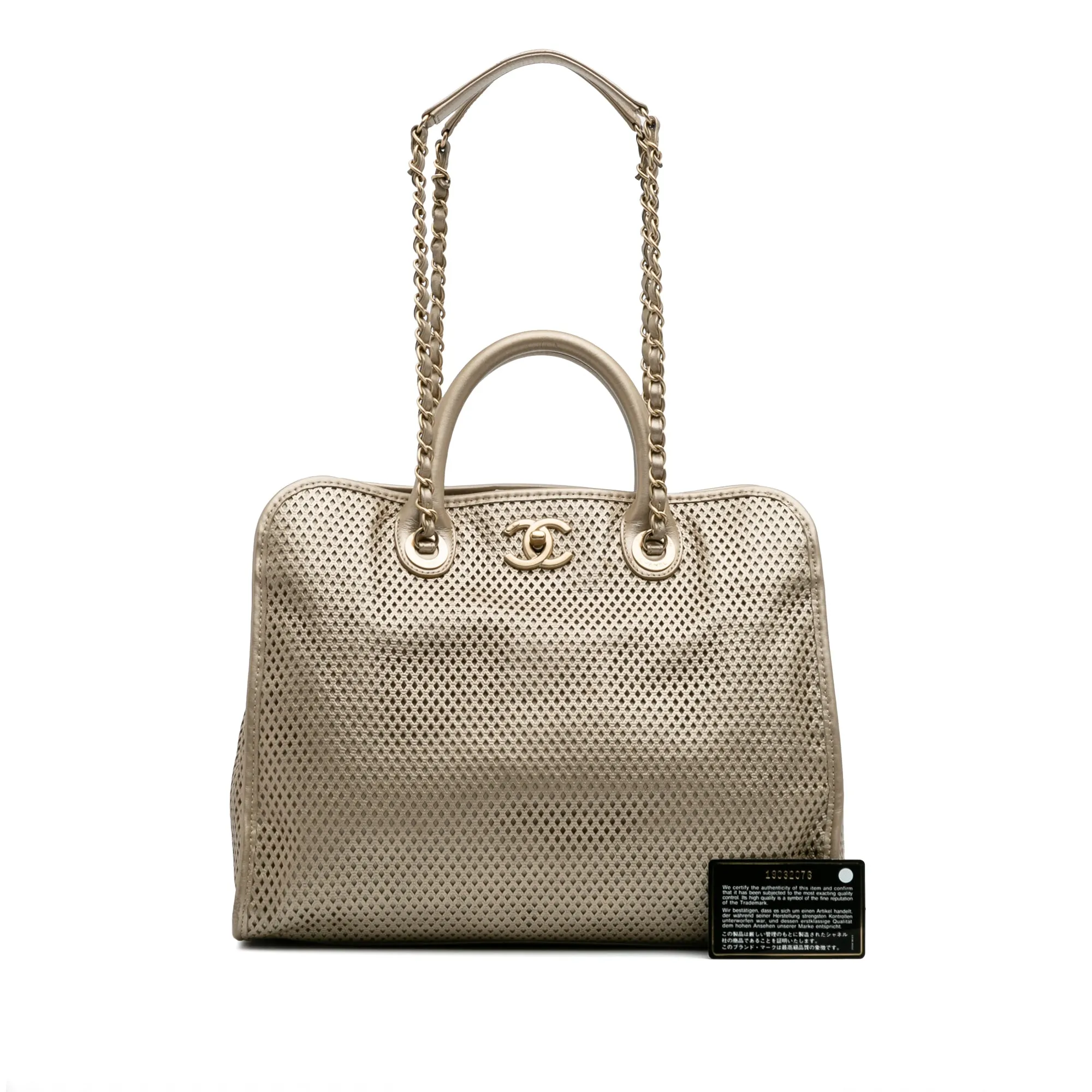 Perforated Metallic Calfskin Up In The Air Tote