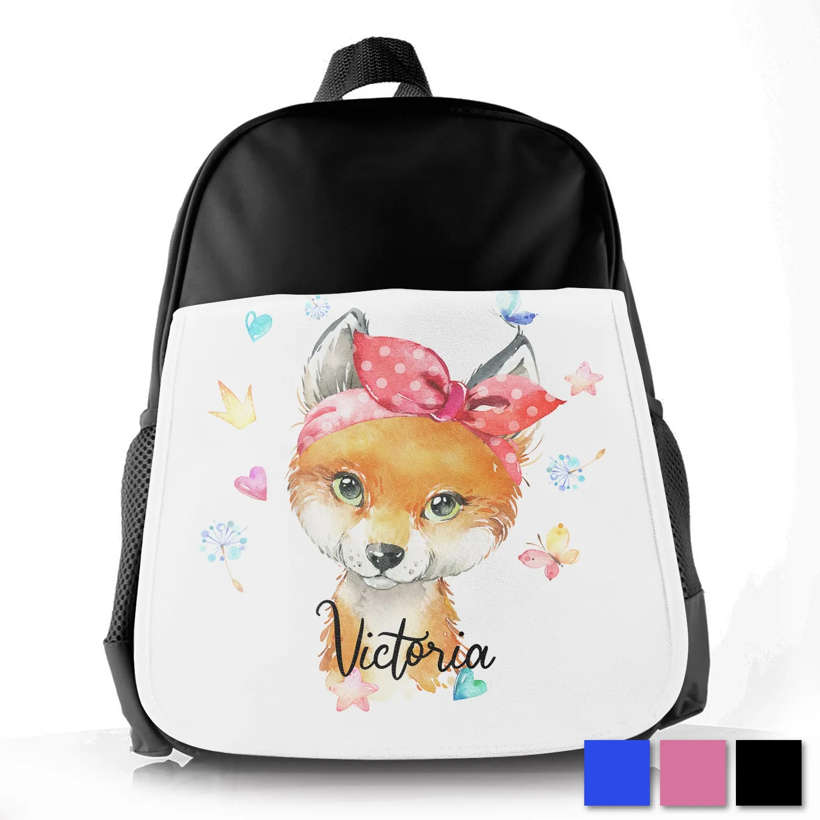 Personalised School Bag with Cute Text and Red Fox & Hearts