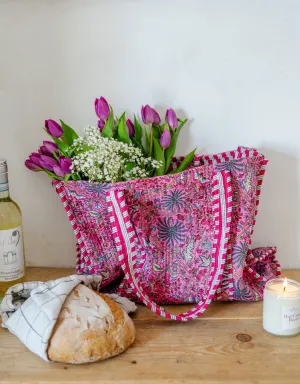 Pink Floral Large Cotton Tote Bag