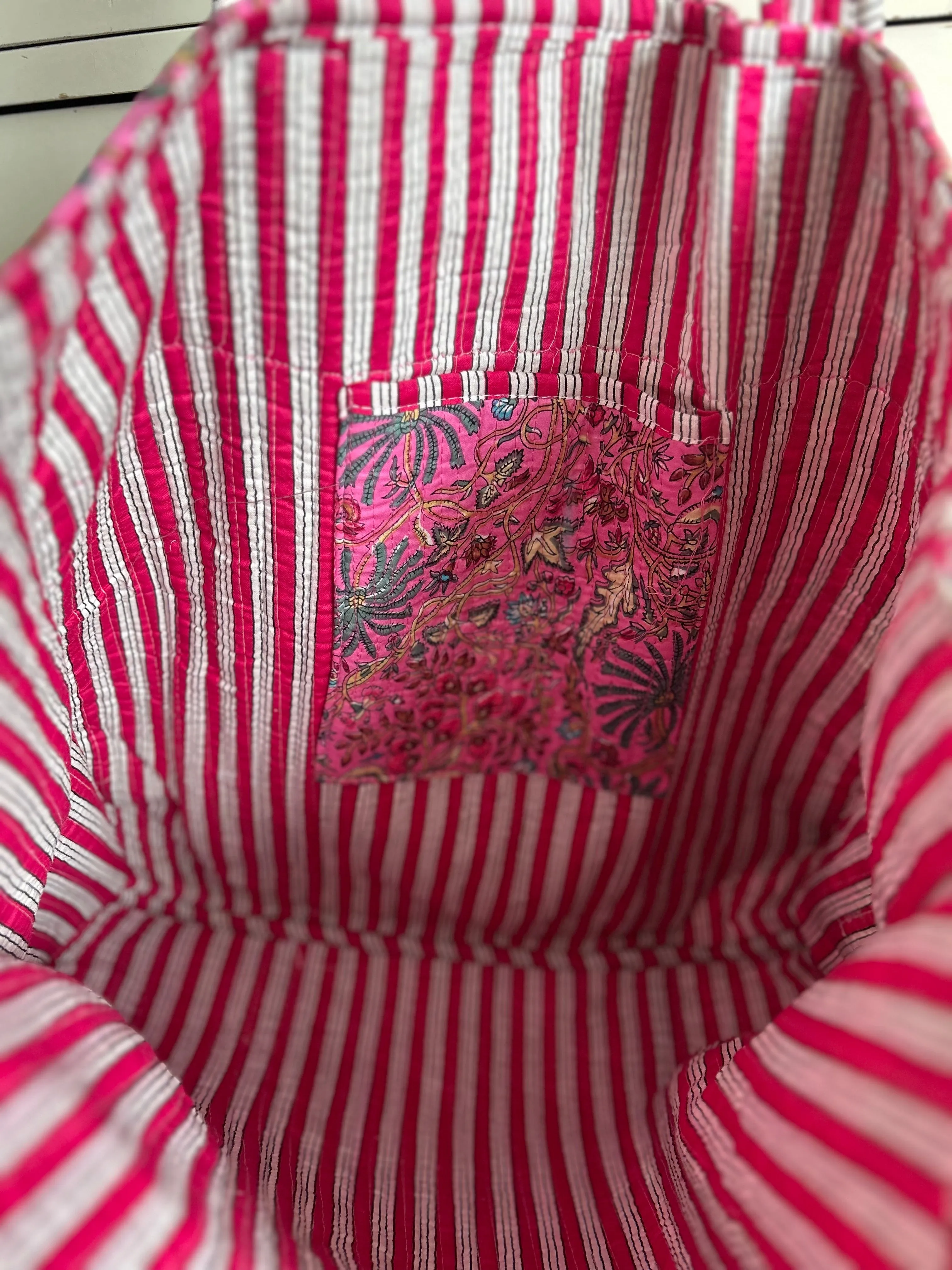 Pink Floral Large Cotton Tote Bag