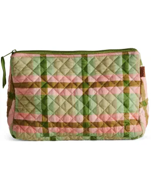 PISTACHIO TARTAN QUILTED COTTON TOILETRY PURSE