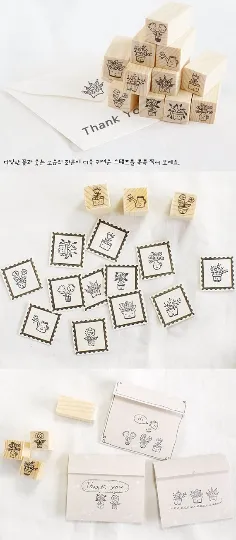 Plant Stamps Set / Cute Wooden Plants Stamps Set / Planner Stamps 12 pieces A2