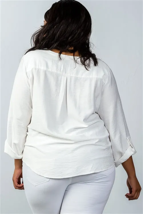 Plus || Stand Collar Blouse | Oatmeal