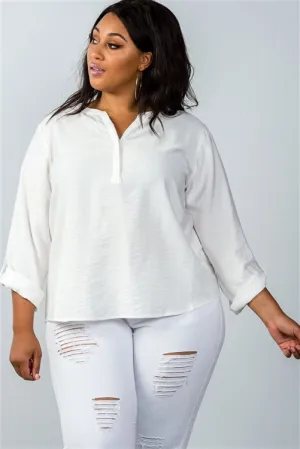 Plus || Stand Collar Blouse | Oatmeal