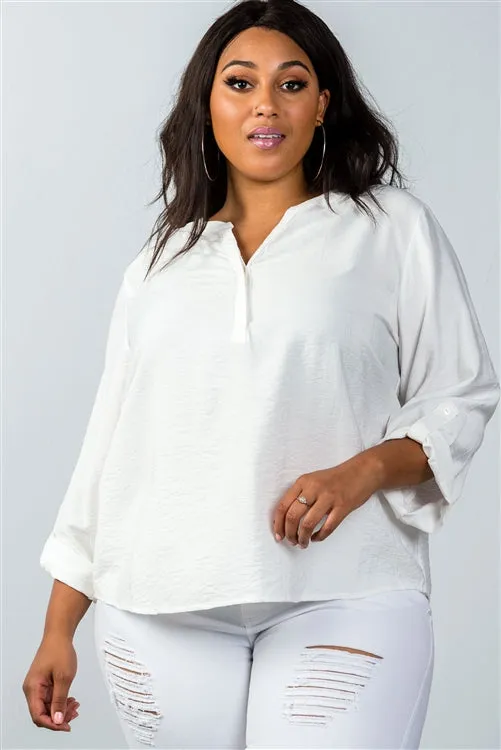 Plus || Stand Collar Blouse | Oatmeal
