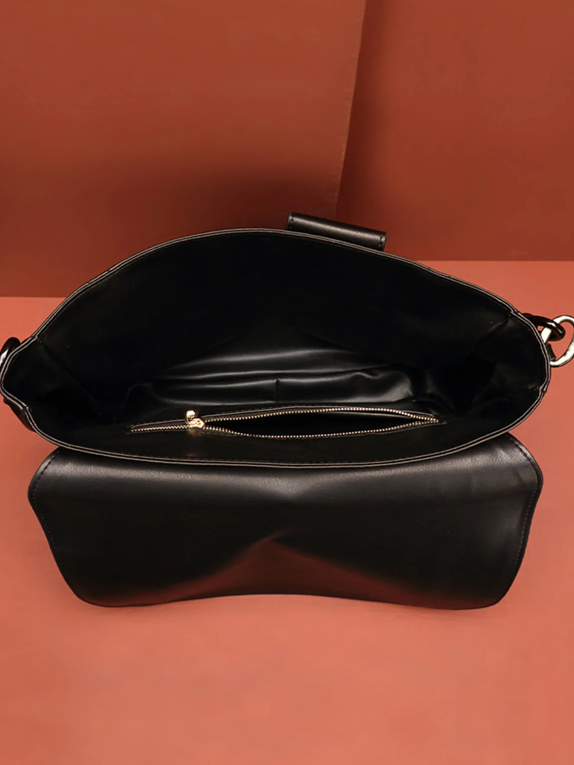 PopBae Women's Soft Leather Shoulder Bag With Chain Strap Flap Top Satchel Handbag In Black