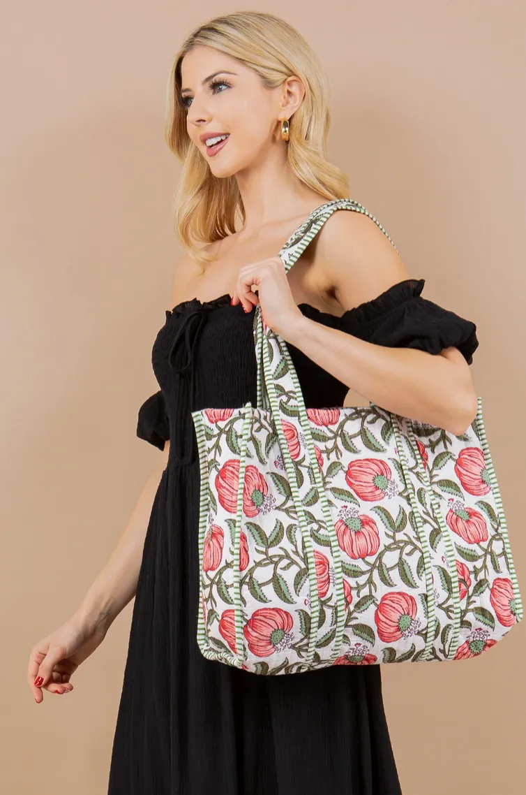 Poppy Printed Quilted Tote