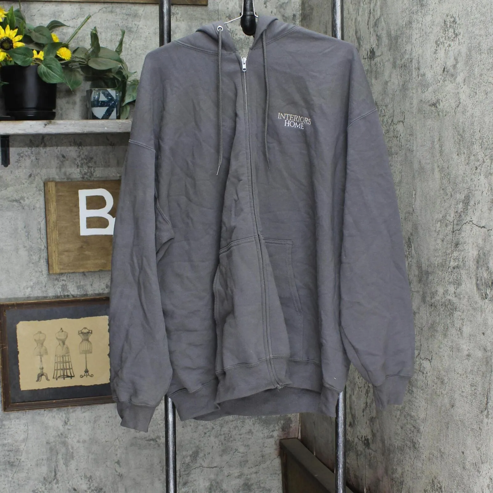 Port and Company Interiors Home Embroidered Full Zip Hooded Sweatshirt Gray 2XL