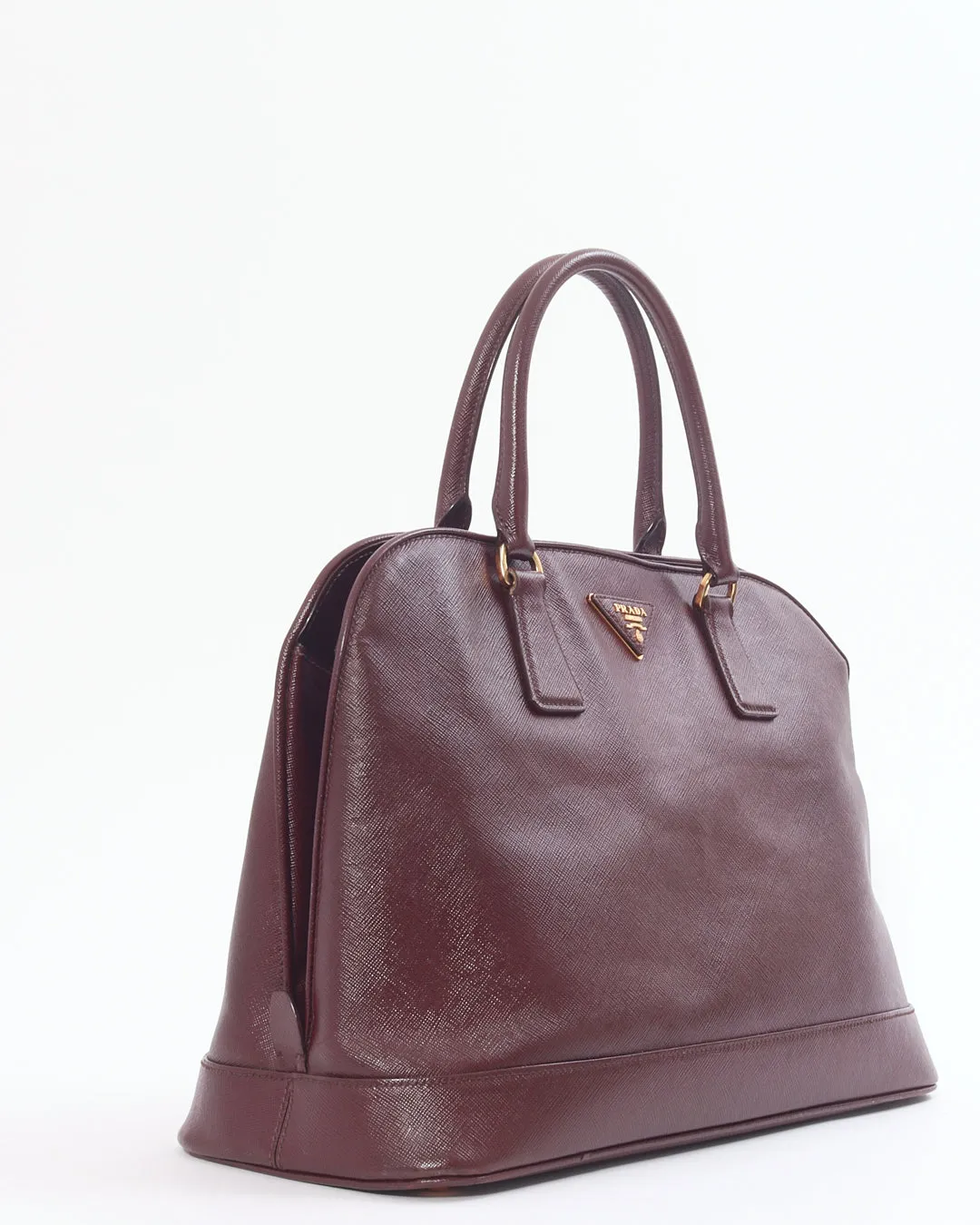 Prada Burgundy Patent Saffiano Leather Vernice Open Promenade Bag