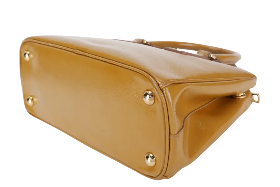 PRADA GALLERIA SMALL YELLOW GOLD SAFFIANO PATENT LEATHER GOLD HARDWARE NO DUST COVER