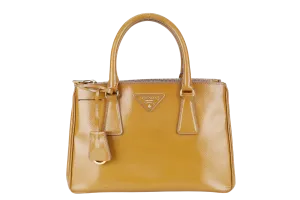 PRADA GALLERIA SMALL YELLOW GOLD SAFFIANO PATENT LEATHER GOLD HARDWARE NO DUST COVER