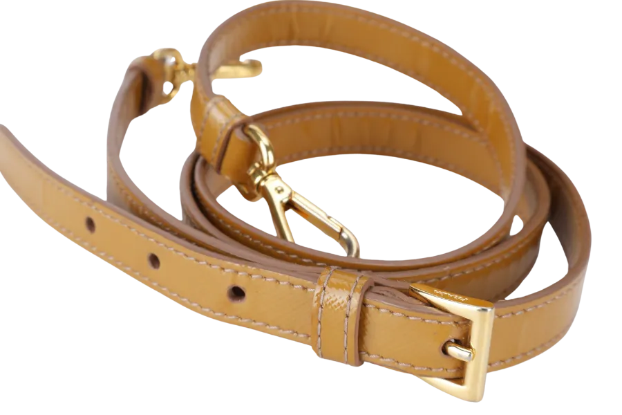 PRADA GALLERIA SMALL YELLOW GOLD SAFFIANO PATENT LEATHER GOLD HARDWARE NO DUST COVER