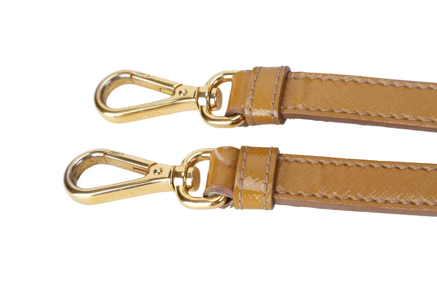 PRADA GALLERIA SMALL YELLOW GOLD SAFFIANO PATENT LEATHER GOLD HARDWARE NO DUST COVER