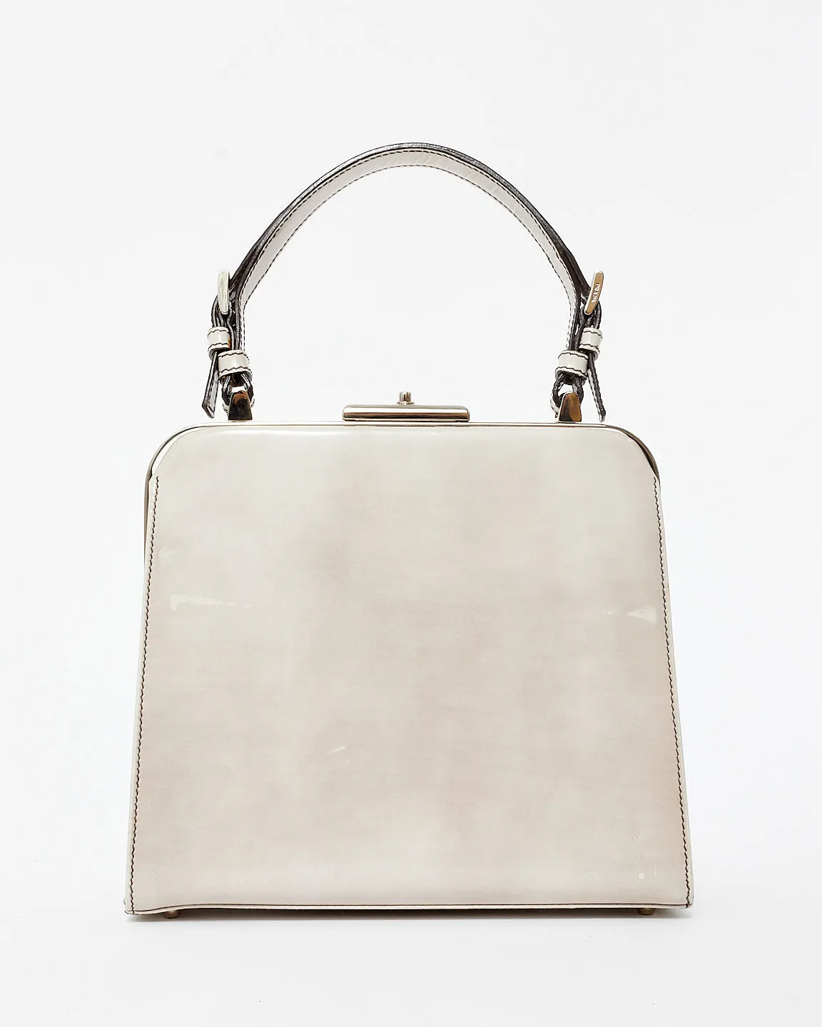 Prada Vintage Light Grey Patent Leather Spazzolato Logo Bag