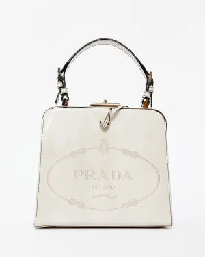 Prada Vintage Light Grey Patent Leather Spazzolato Logo Bag