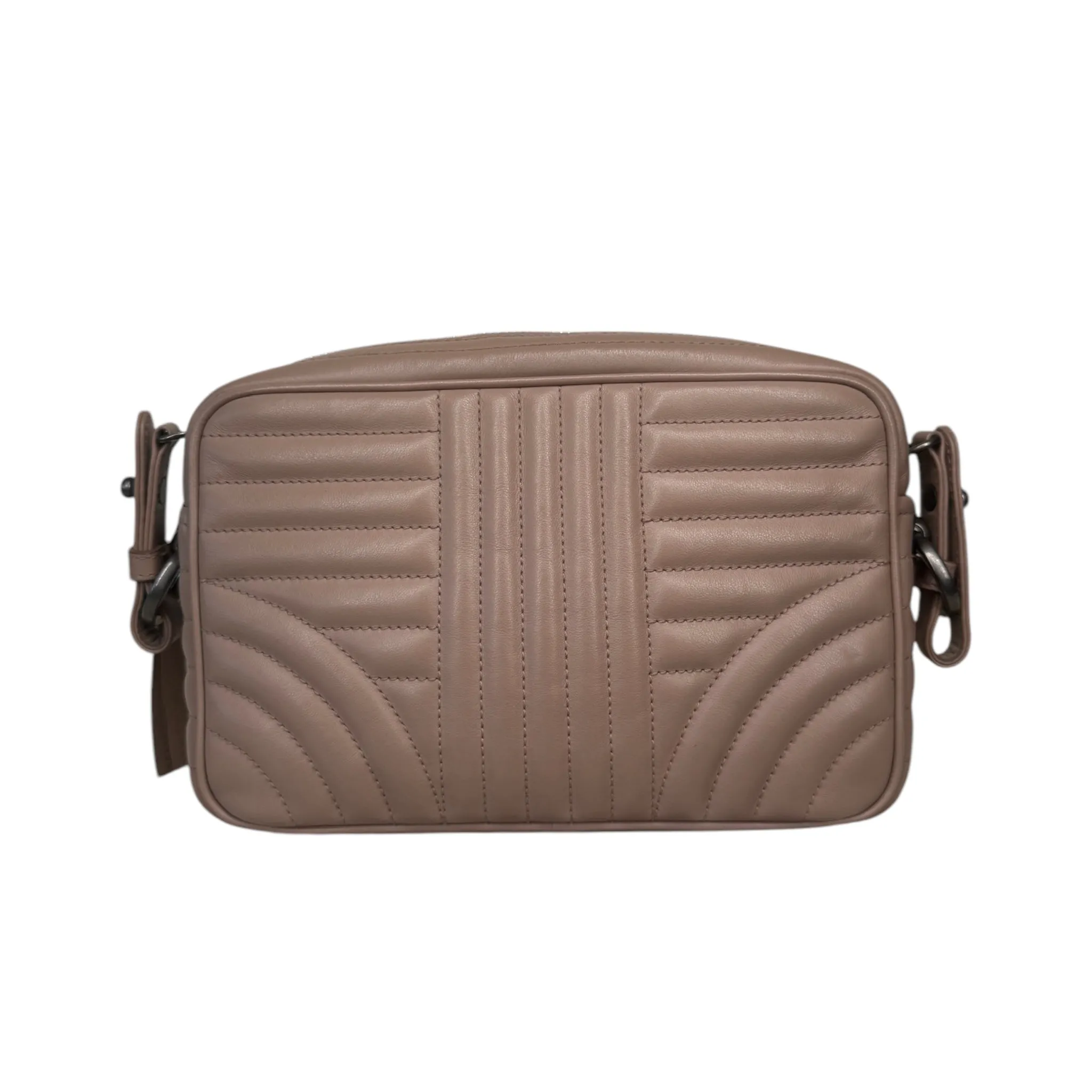 PRE-OWNED Beige Leather Crystal Studded Camera Bag
