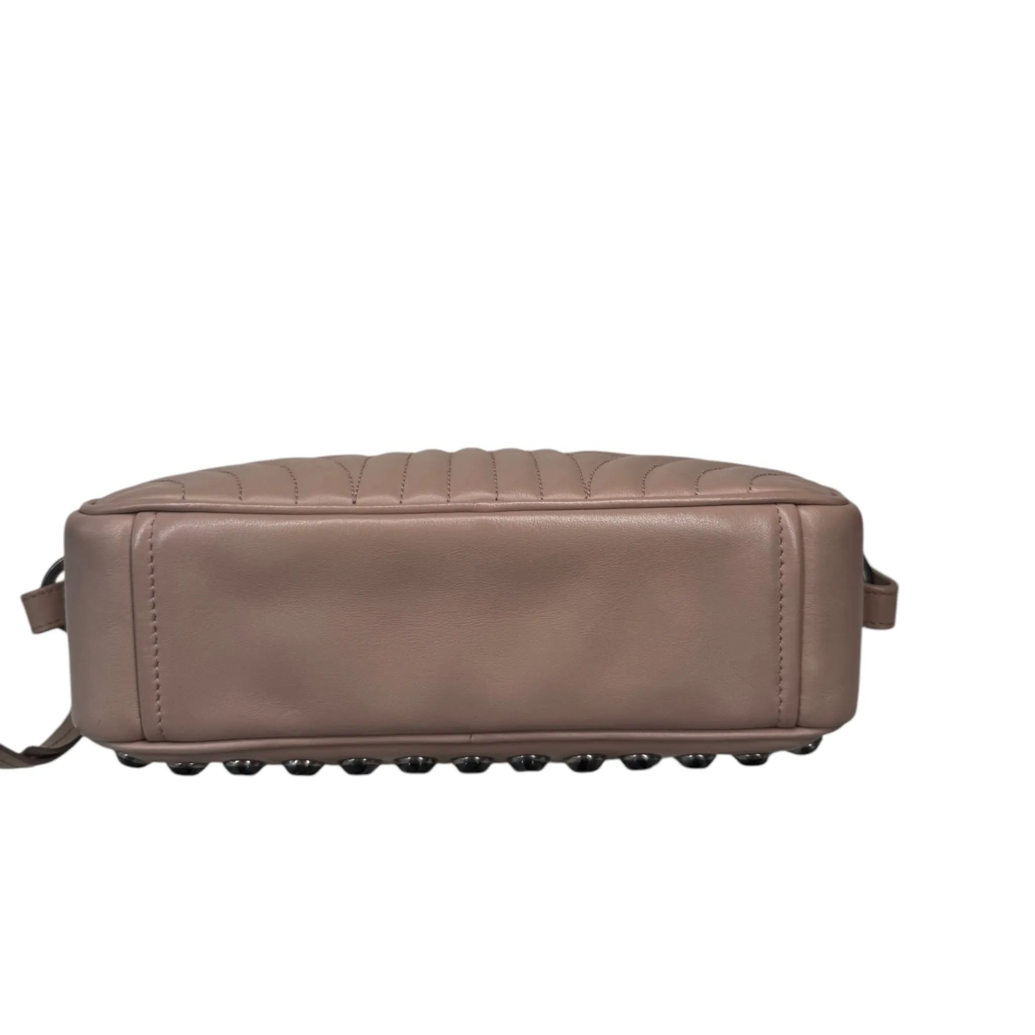 PRE-OWNED Beige Leather Crystal Studded Camera Bag