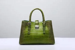 Preorder Genuine Siamese Crocodile  Belly Leather  Tote With Crossbody Strap Green