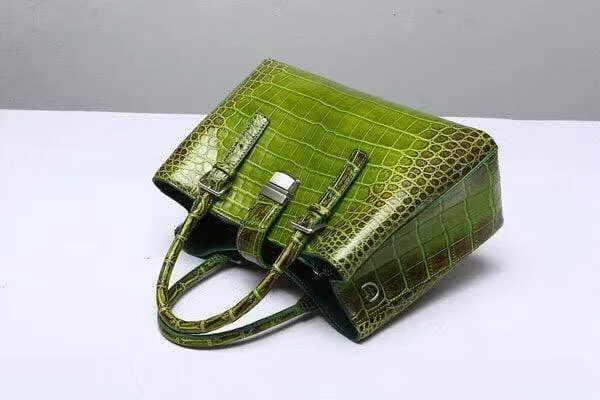 Preorder Genuine Siamese Crocodile  Belly Leather  Tote With Crossbody Strap Green