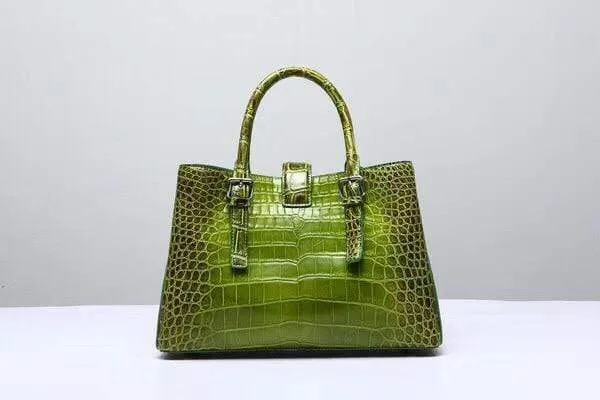 Preorder Genuine Siamese Crocodile  Belly Leather  Tote With Crossbody Strap Green